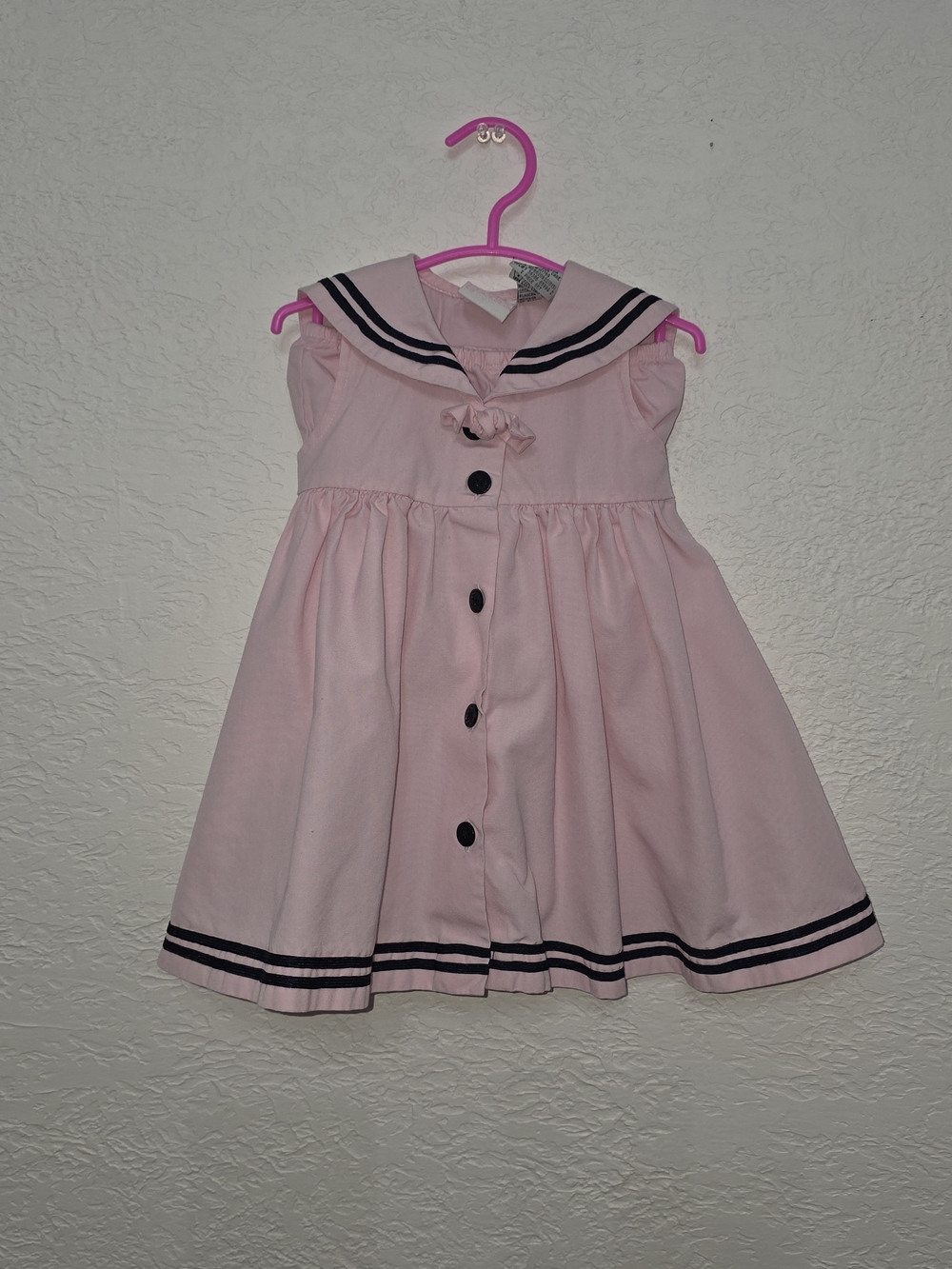 Girls' Pink Sailor Dress 2 Piece with Navy Trim Little Goodies 12m